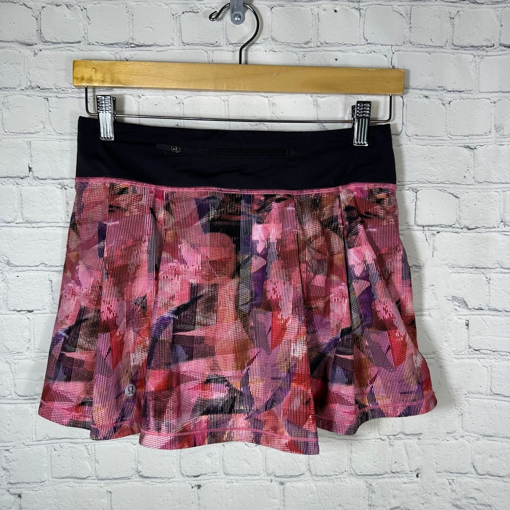 Lululemon Pace Rival Skirt Tall Pink Purple Abstract Print Athletic Skort 4 Tall